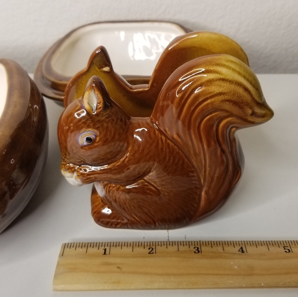 Squirrel Napkin Holder Chestnut Treat Dish Ceramic 3pc Set - Picture 15 of 16